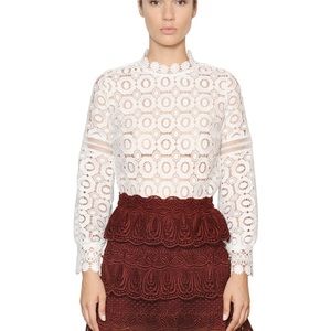 Self Portrait long-sleeved crochet-lace top